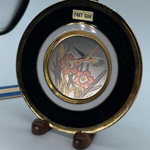 The Art of Chokin Japan 24K gold edges. Hummingbird floral